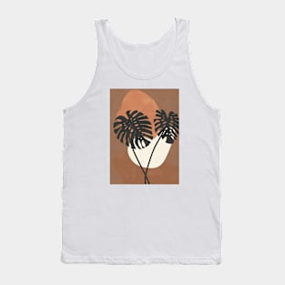 Boho Earth Tones Monstera Deliciosa, Botanical Print Tank Top